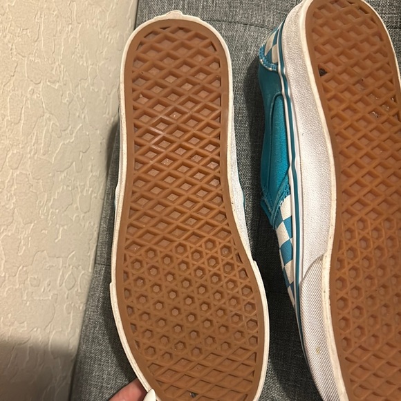 Vans Teal and White Checkered Slip-On Sneakers - Picture 3 of 3